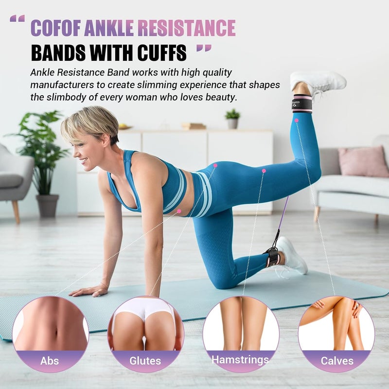 COFOF Ankle Resistance Bands with Cuffs, Ankle Bands for Working Out, Kickbacks Hip, Leg Glute Exercise Equipment with Training Poster, Resistance Workout Equipment for Women - Image 5